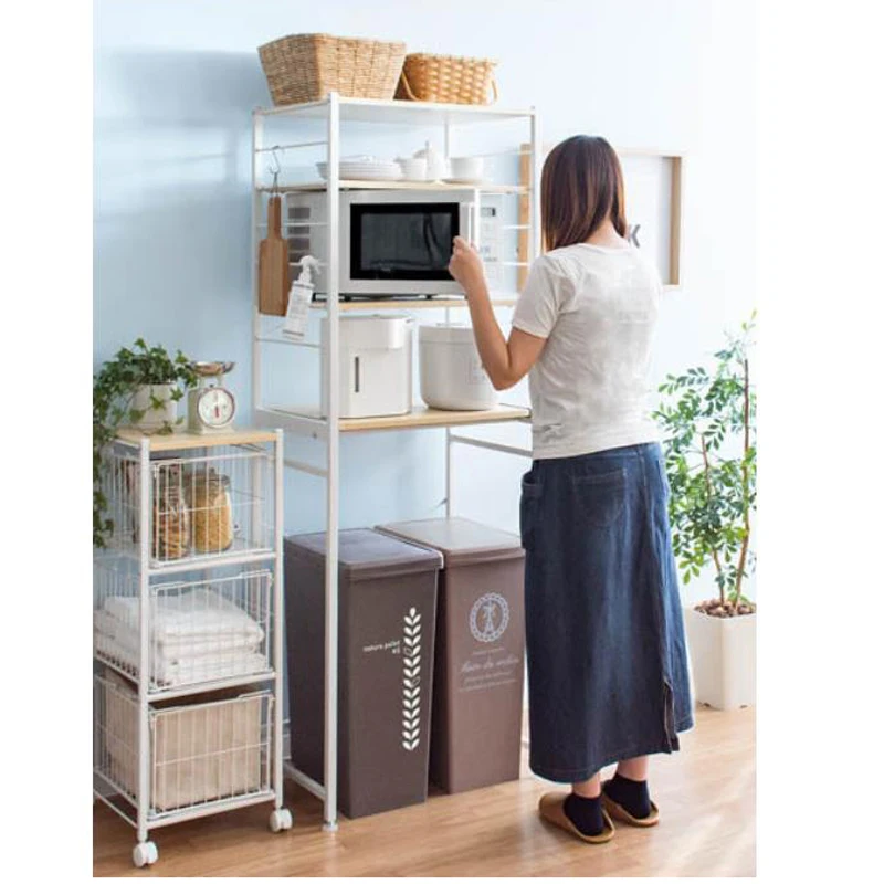 

4-tiers Landing microwave oven retail display rack kitchen storage, White