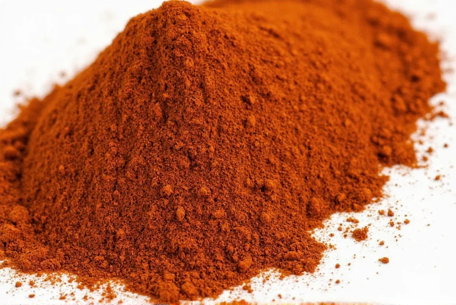 Close-up of spice rack with ancho pepper powder