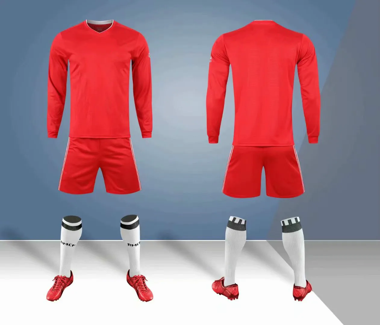 White And Red Light Blue Soccer Jersey With Sock And Short Mock Up