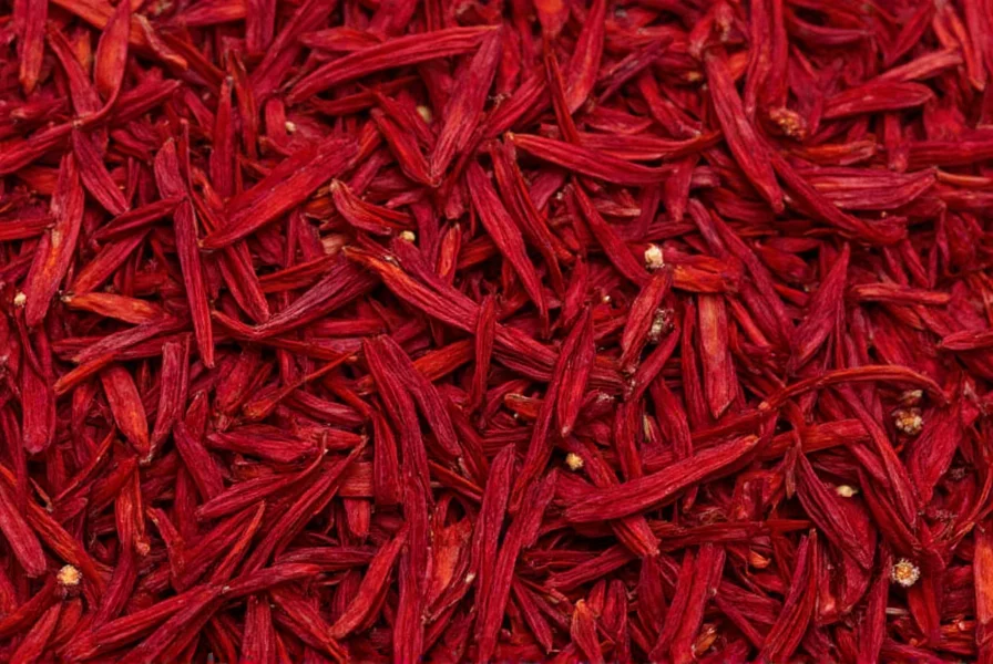 Saffron threads next to measuring spoon showing the tiny amount needed to color and flavor a dish