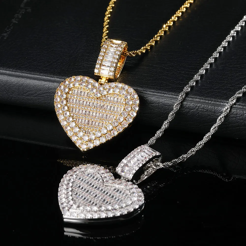 

Fashion Jewelry Hip hop Iced Out Picture Necklace Heart Locket Custom Photo Pendant, Gold/silver