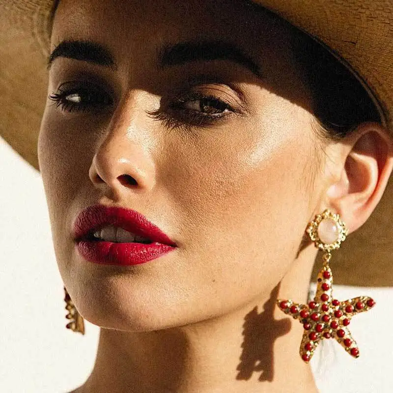 

danyuan jewelry fashion jewelry new bohemian earrings sea ocean beach ladies green red pearl starfish drop stud earrings, Picture