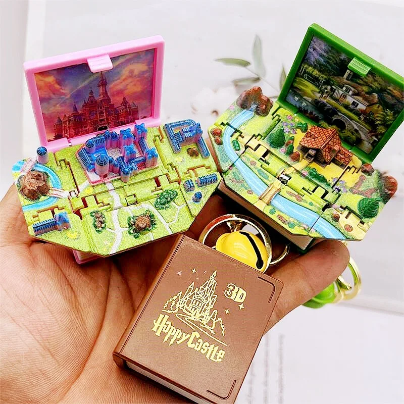 

GT Factory Direct Novelty 3D Mini Book Key Chain Portable Folding Mini Surprise Exploding Books Toys Key Chain For Kids