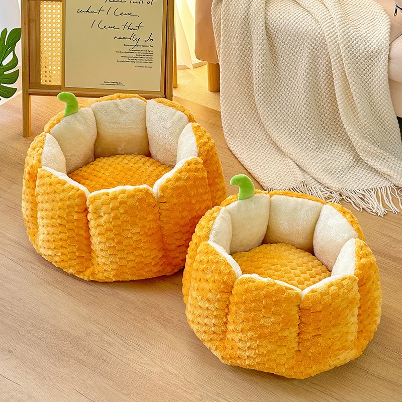 Cute Pumpkin Pet Bed for Dogs Cats Pet Nest Kennel Indoor Soft Sofa Sleeping Mat Plush Warm Puppy Cat Bed