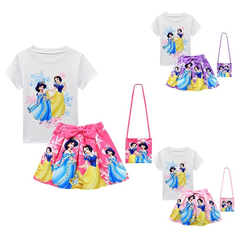 

Adorable princess print t-shirt skirt children boutique outfit sets 3 piece summer girls clothing, As picture show