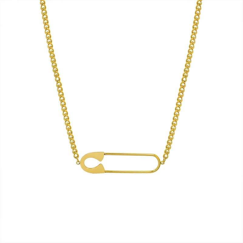 

Exaggerated personality large pin pendant women clavicle choker titanium steel 18K gold necklace