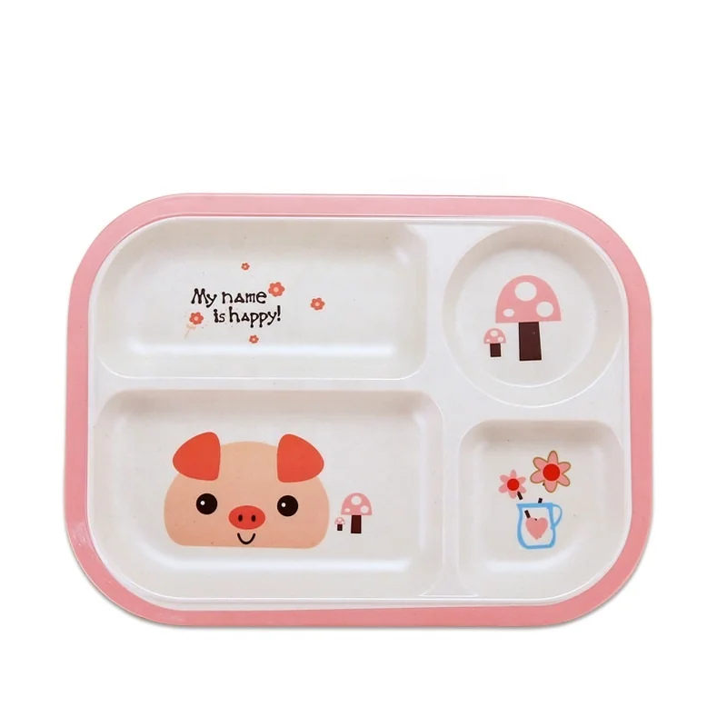 

Creative anti hot anti falling bamboo fiber children's dinner plate anti slippery easy to clean baby cutlery