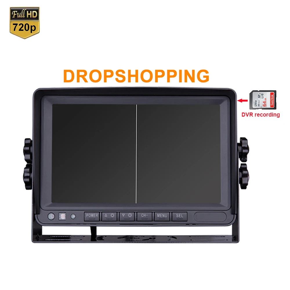 

24V Truck Tractor 7 Inch AHD TFT LCD Quad Image Car Screen 720P DVR Recording Split Car Video Truck Monitor