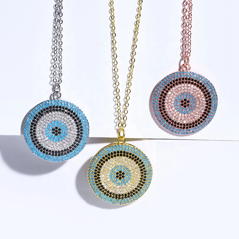 

Wholesale Plated 18k Gold Retro Round Evil Eye Charm Pendant Necklace women