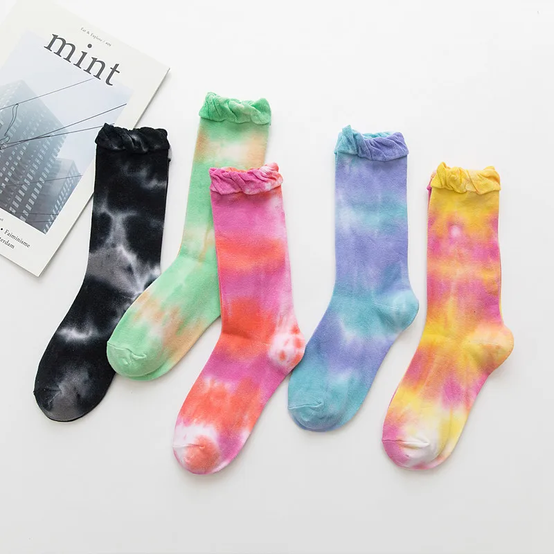 

New Arrivals Fashion Tie-Dye Tube Socks For Women Skateboard Colorful Custom Tennis Tie Dye Slouch Socks, Picture shown
