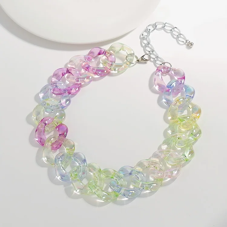 

Colorful Clear Acrylic Statement Chunky Cuban Link Chain Jewelry Choker Necklace, Picture
