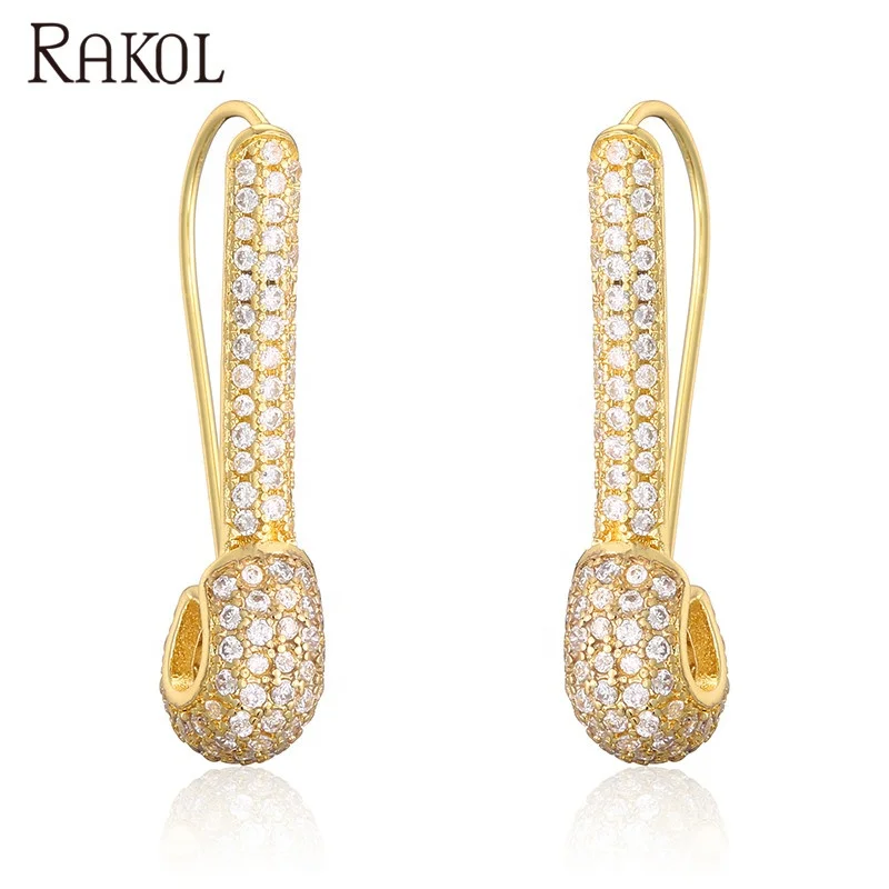 

RAKOL EP2393 New arrival 2021 real gold plated hook earrings cubic zirconia earrings jewelry for women, Picture shows