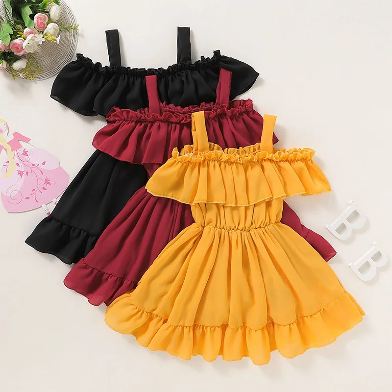 

China Clothing Wholesale New Model 2022 Cute Chiffon Fabric Solid Color Sleeveless Summer Baby Girls Dress, As pic