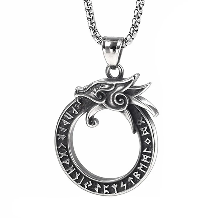 

Rock Punk Style Amulet Viking Circular Celtic Dragon Necklace Pendant for Men Jewelry