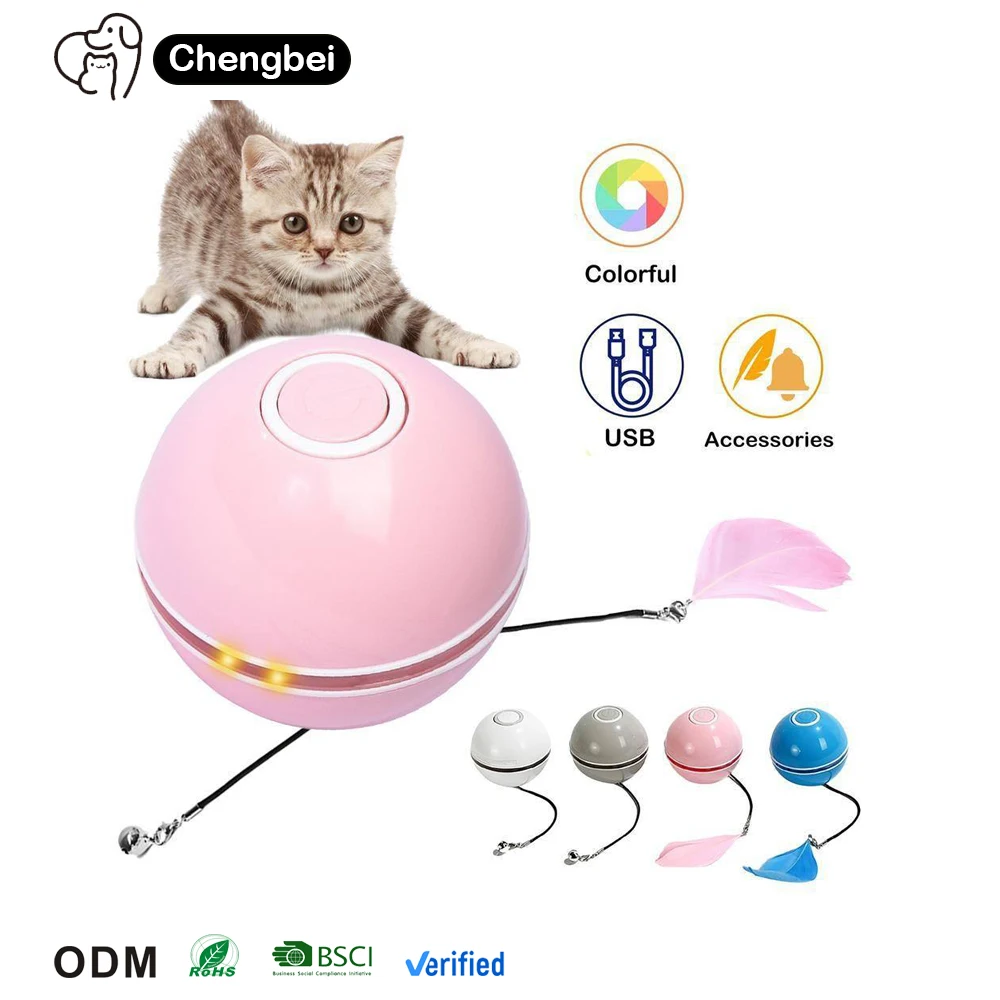 

USB Smart LED Light Rechargeable Interactive Degree Automatic Rolling Ball Self Rotating Pet Cat Toy Ball