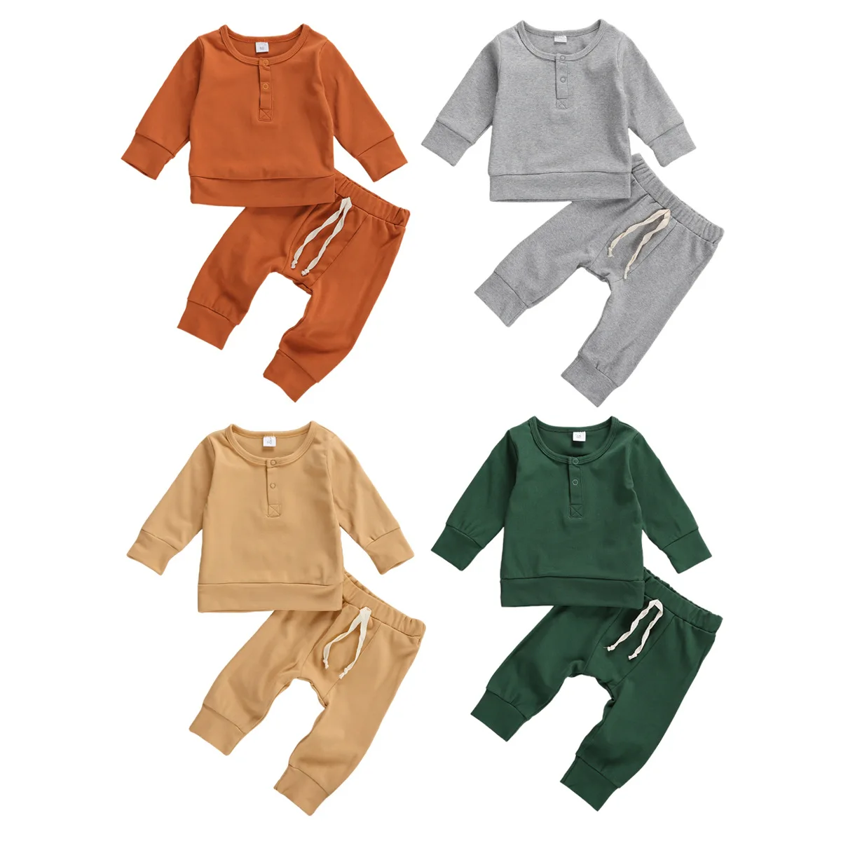 

Fall Winter Infant Toddler Boy Girl Solid Long Sleeve Sweatshirt Pants Lounge Set Baby Unisex Pajamas, Photo showed and customized color