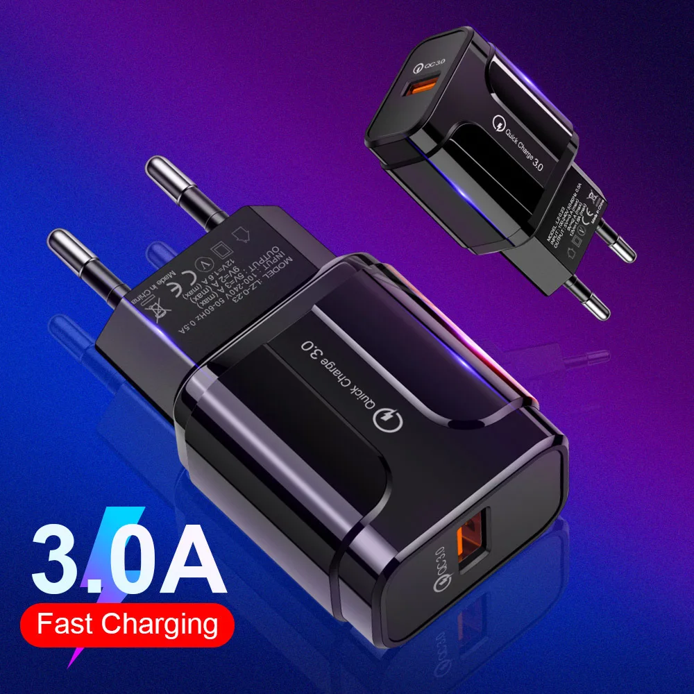 

DHL Free Shipping 1 Sample OK New Arrival 18W QC3.0 Fast Charging USB Wall Charger EU US chargeur Chargers Custom Accept, Black / white