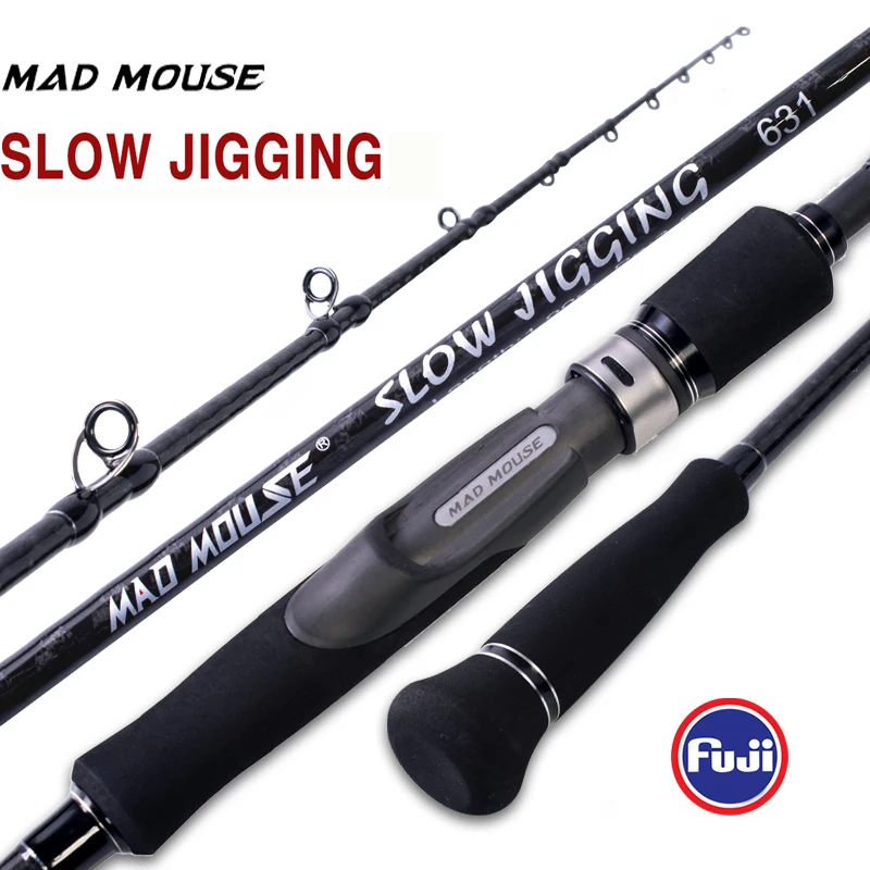 MADMOUSE Japan Full Fuji Parts Slow Jigging Rod 6"3 Jig Weight 80-350G 15kgs Shipping/casting Boat Rod Saltwater Fishing Rod, Black