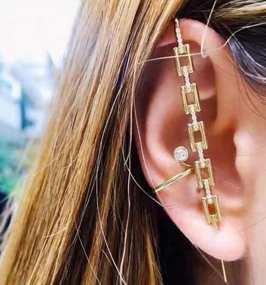 

Copper Stud Earring Gold Tragus Helix Jewelry Women Cartilage Bone Ear Clip Geometric Zircon Cuff Ring, Mental earring