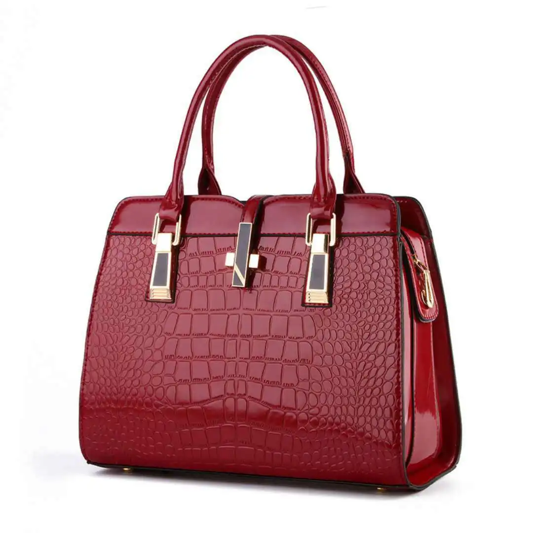 

2021 Patent Leather Crocodile Leather Handbags for Women Ladies Shoulder Bags Unique Vintage PU Purse Korea Hand Bag, As picture