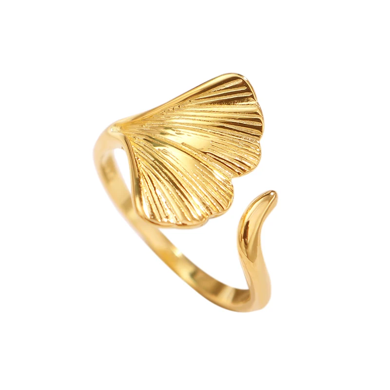 

Fukarni Minimalist Plant Ginkgo Leaves Gold Plated 925 Sterling Silver Jewelry Fashion Open Adjustable Women Rings KR330