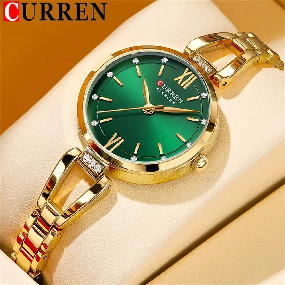 CURREN 9092 New Quartz Watch Women Elegant Bracelet Stainless Steel Strap Rhinestone Fashion Lady Simple Watch Gift Reloj Mujer