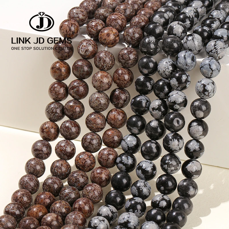 JD Wholesale 4-12mm Natural Stone Loose Beads Faceted Matte Black/Coffee Colors Natural Snowflake Beads For Jewelry Making