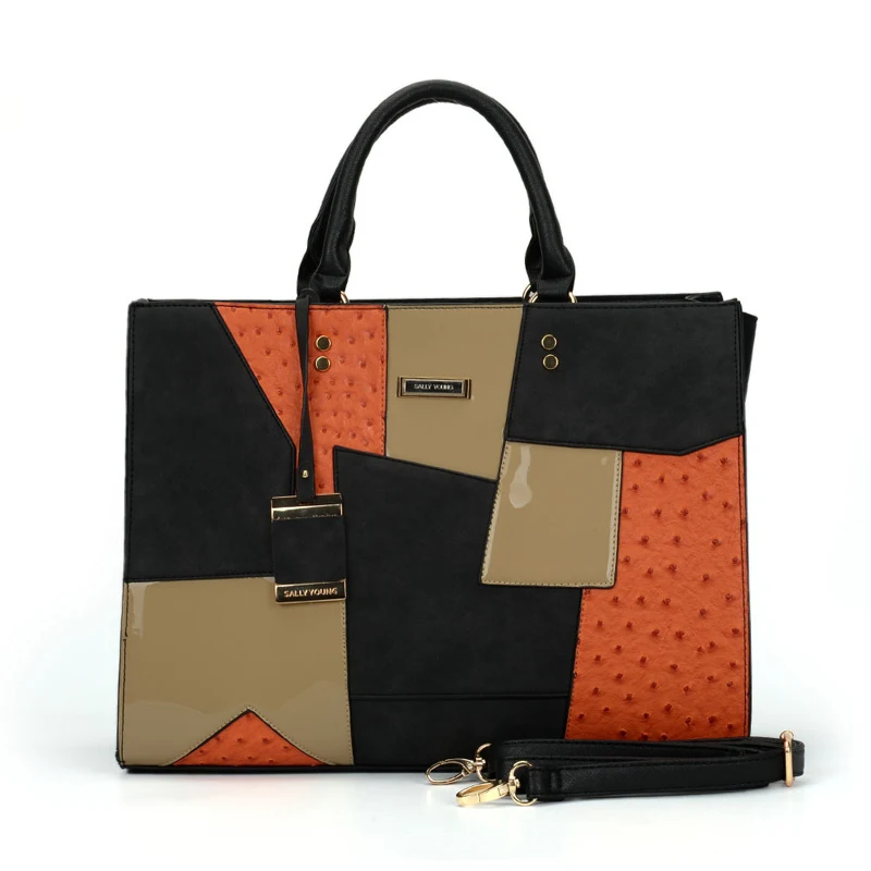 

2021 Amazon New Fashionable Tote Bag Single Shoulder Bags Women Trendy Cowhide Stitching Ladies Handbags, 5 colors