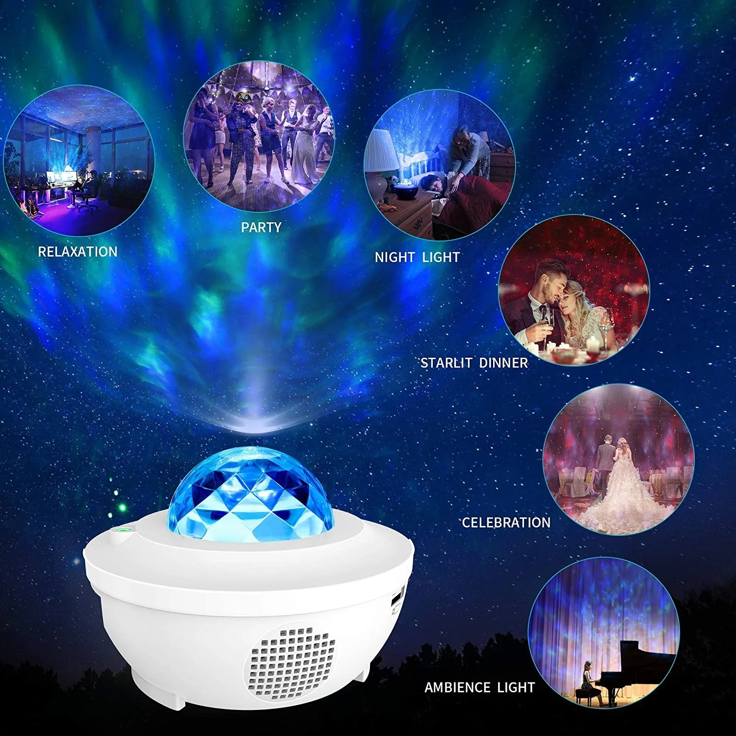 USB LED Starry Night Lamp Ocean Wave Star Projector Night Light Built-in Bluetooth Speaker Gifts for Kids Bedrooms