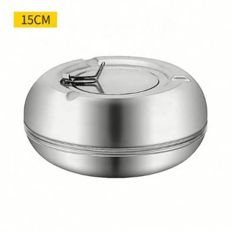

Hot Sale Stainless Steel Round Covered Windproof Ashtray, Sliver