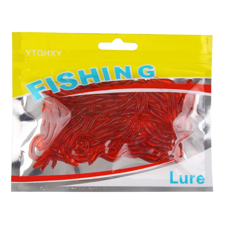 

50pcs/bag 3.5cm hot Sale Trout Isca Artificial Baits soft Red Worms EarthWorm Fishing Lures, 1 color