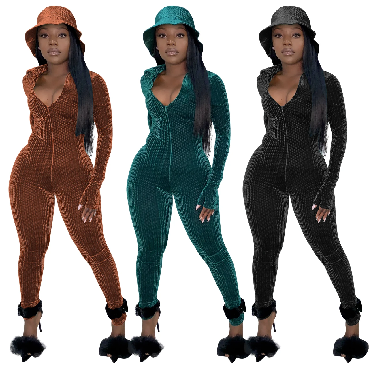 

2021 fall new arrival sexy v-neck long sleeve fashion women bodycon casual autumn winter clothes 1 one piece rompers jumpsuit