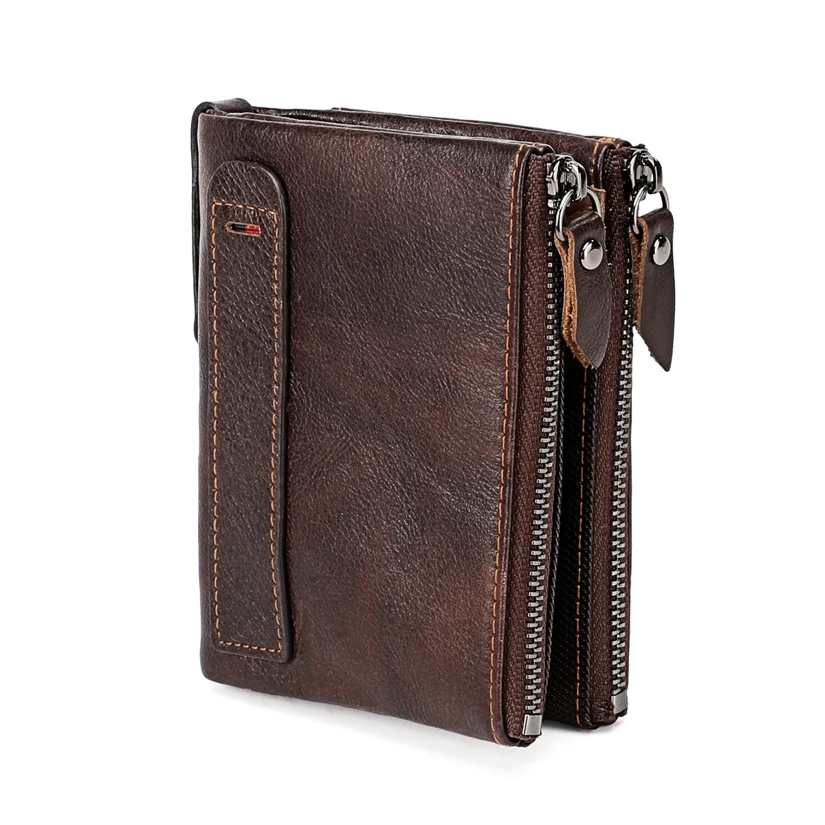 

Genuine Leather Men's Wallet Vintage ID Card Holder Coin Purse Small Male Travel Rifd Wallets With Double Zipper Wallets For Men, Black, coffee etc.accept customized models