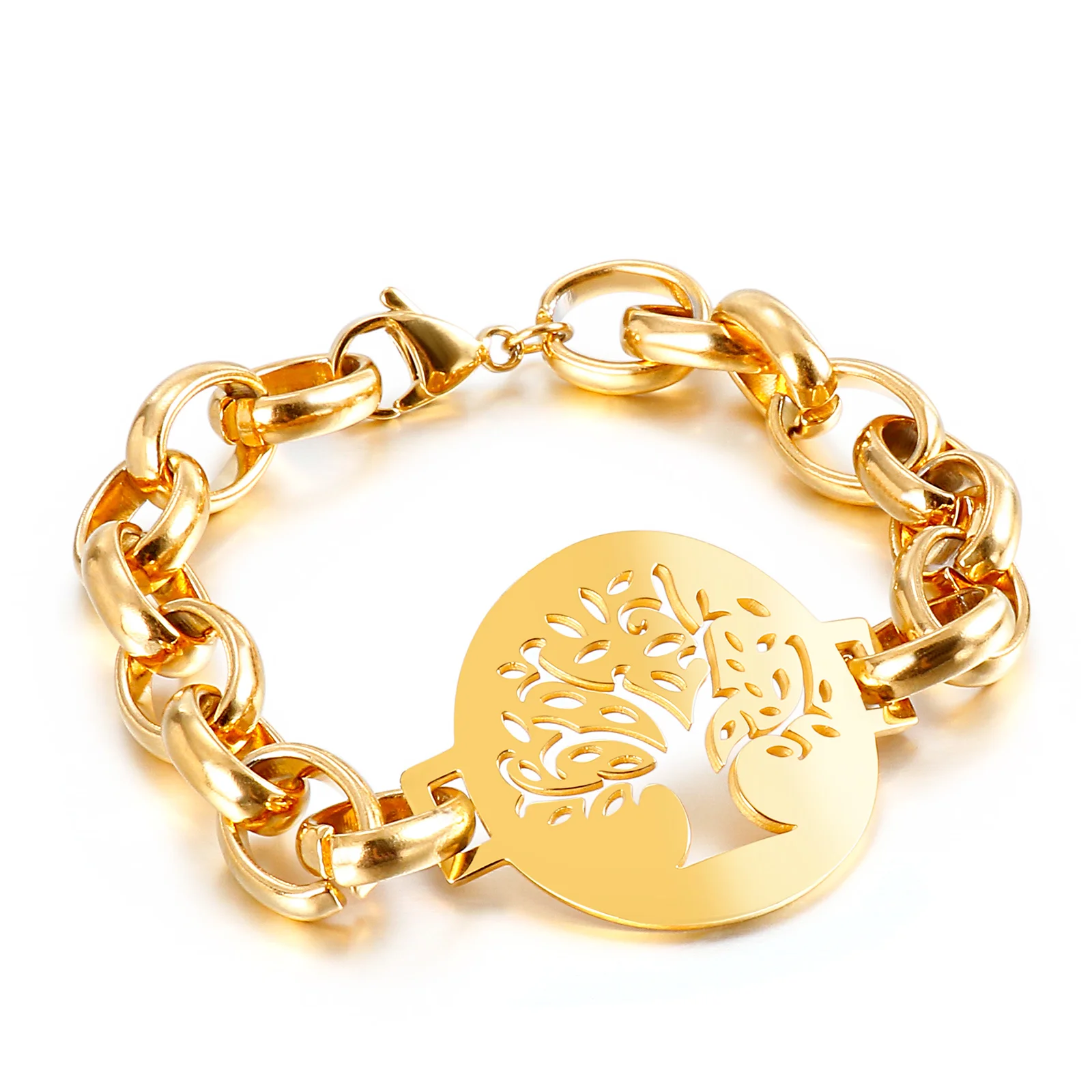 

Creativity Simple Tree Stainless Steel Charm Jewelry Gold Plated Women Bracelet, Gold/steel