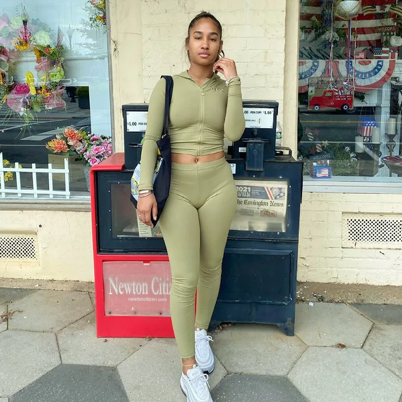 

Customized New Arrival Women's Casual Two Piece Pants Set Long Sleeve Zipper Top Fall Sports Clothing Fashion 2020, Picture