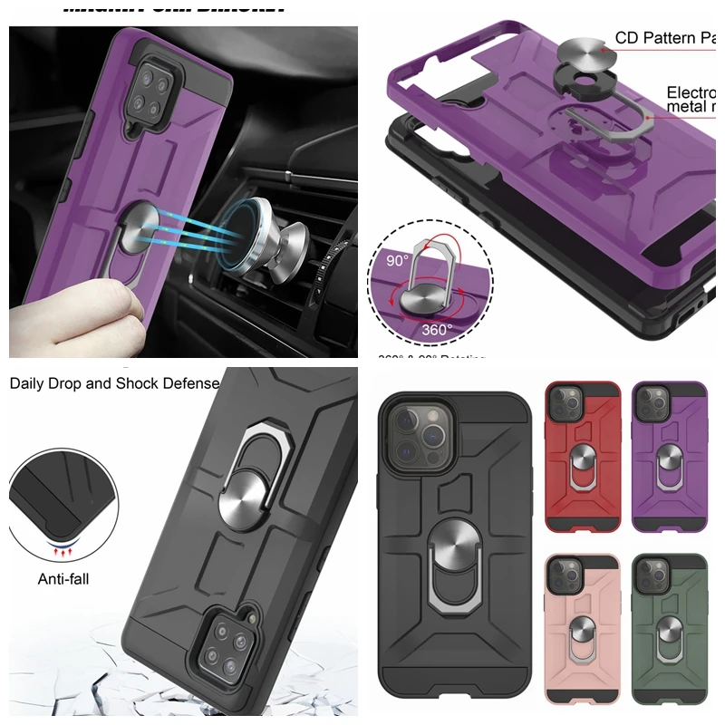 

360 Metal Finger Ring Magnetic Car Bracket Holder Shockproof Case For Samsung S21 FE A22 A42 A32 A52 A72 A02S A02 A21S Cover, Black, red, purple , green , pink rose gold