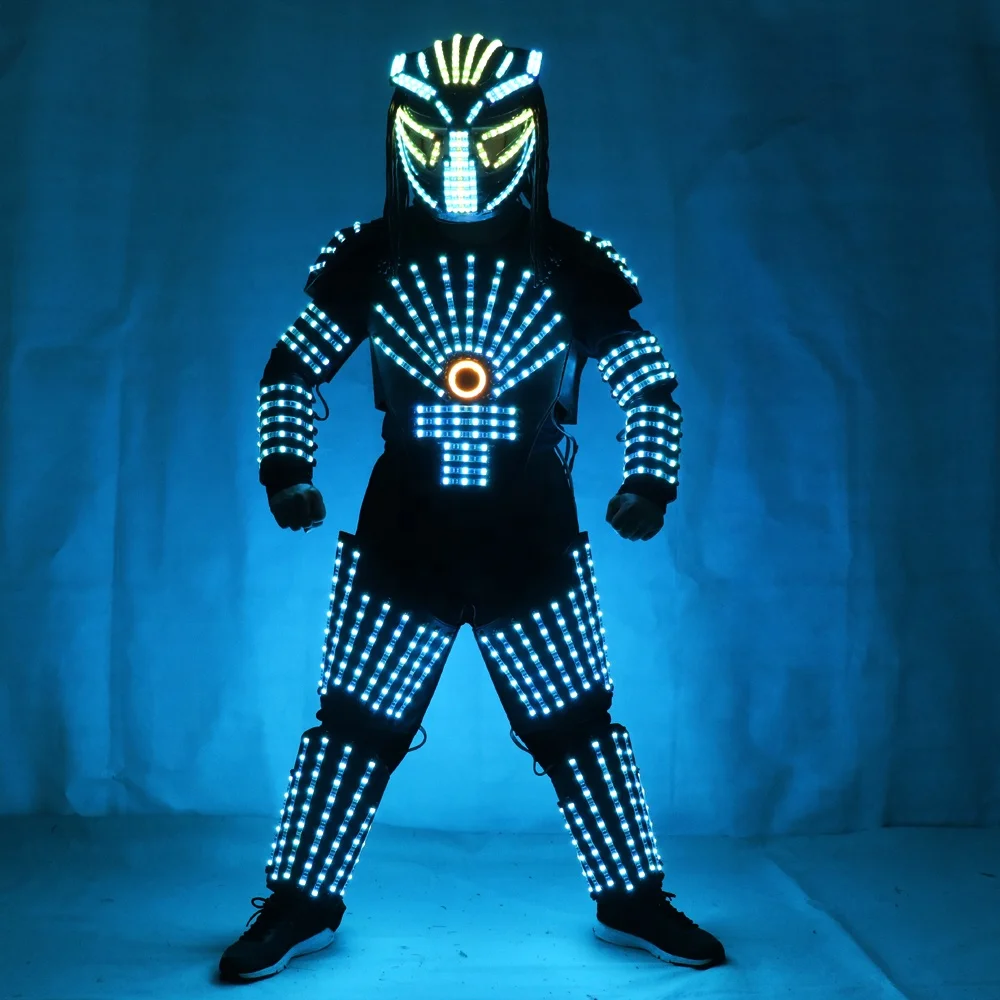 

RGB Colorful Led Luminous Robot Suit With LED Helmet Illuminated LED Growing Light Performance Stage Costume Clothes