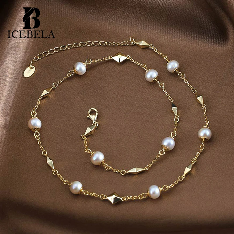 

Icebela 925 Sterling Silver Necklace Multiple Fresh Water Pearls Gold Plated Necklaces For Women Fashion Jewelry Necklaces