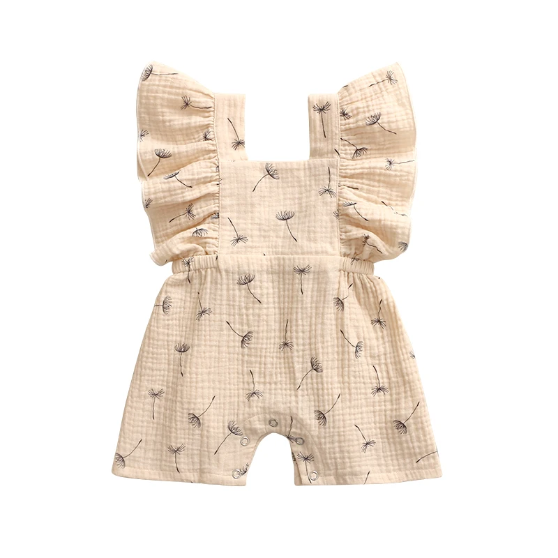 

Muslin Fabric Summer Toddler Cotton Printed Children Baby Girls Flutter Sleeve Onesie Romper