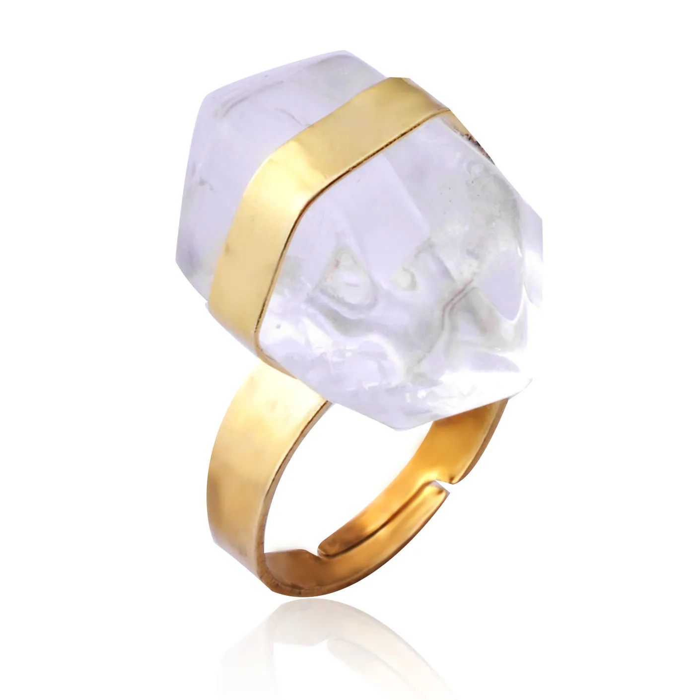

Gold hexagonal white crystal ring Gemstone Ring Irregular Crystal Wire Wrapped Ring Jewelry for Women and Girl Men, Picture
