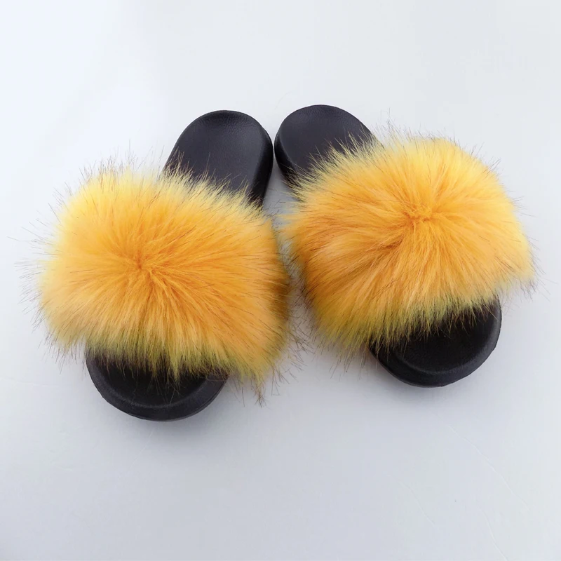 

Latest women Slippers Custom Fashion soft fluffy loafers slide sandals for women faux fox faux fur slippers, 18colors