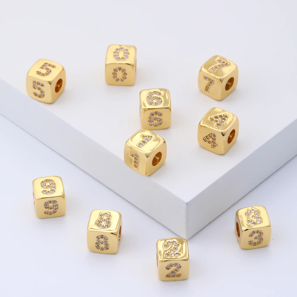 

Free Custom Gold Plated Charm Square Crystal Number 0-9 Beads Pendant Necklace For Women Jewelry Diy Making