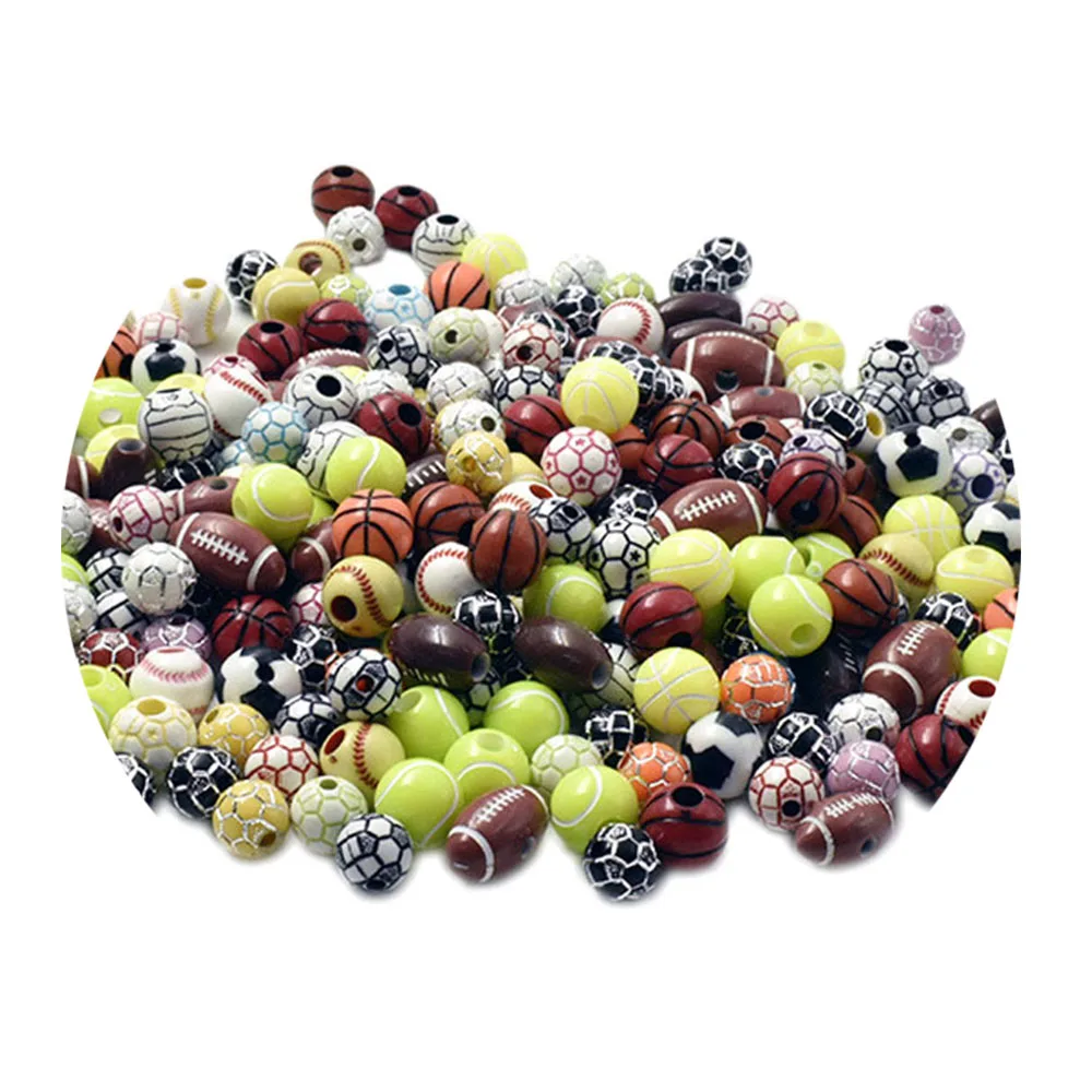 Sport Ball Acrylic Beads Basketball Football Rugby Tennis Loose Spacer Beads For Jewelry Making Diy Bracelet Necklace