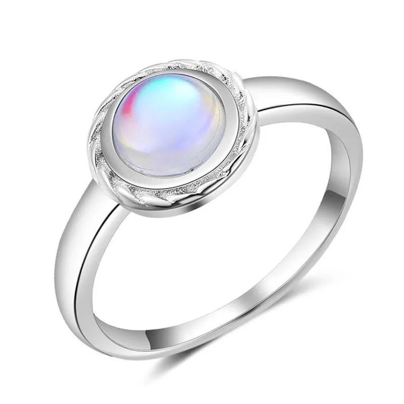 

New Model Simple Office Lady Colorful Round Moonstone Gorgeous Wedding S925 Sterling Silver Ring Jewelry