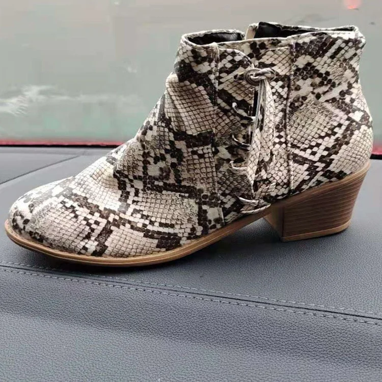 

2021 Leopard Snake Brown Black Chunky Heels Boots for Women