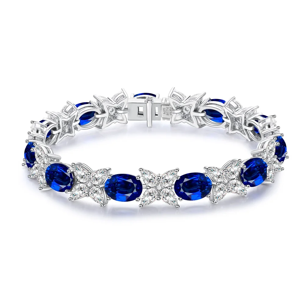 

30.9ct Lab grown Blue Sapphire Fine Jewelry Charm Bracelet of 9K Carat Gold for Valentine