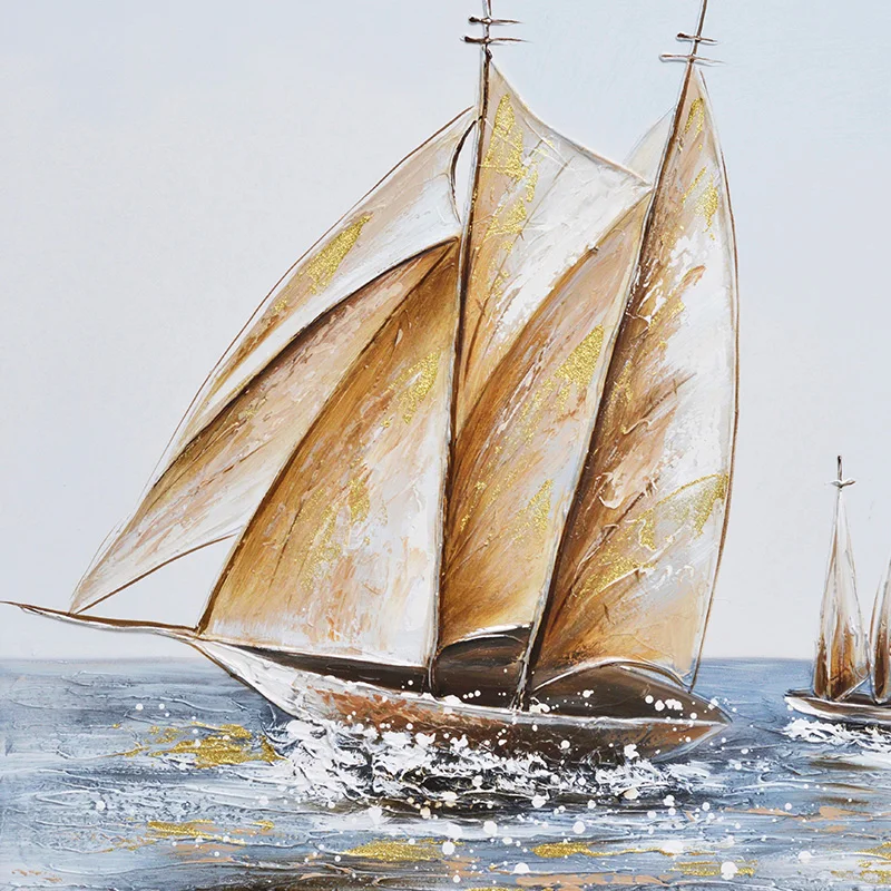 中国制造帆船海景手绘现代墙油画画布
