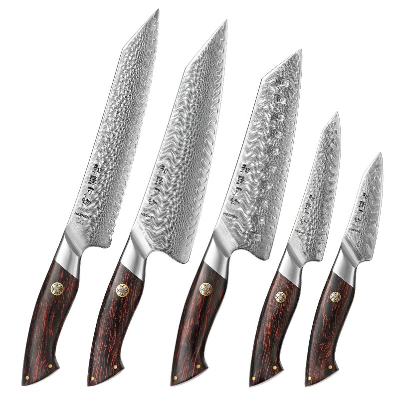 

XINZUO New Arrivals 5Pcs streamlined Design Damascus Powder Steel G10 Handle Professional Japanese Kitchen Chef Knife Sets