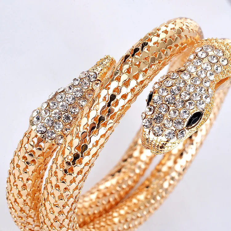 

Party statement gold diamond vintage women exaggeration punk style jewelry snake twist bangle bangle bracelet, As pic
