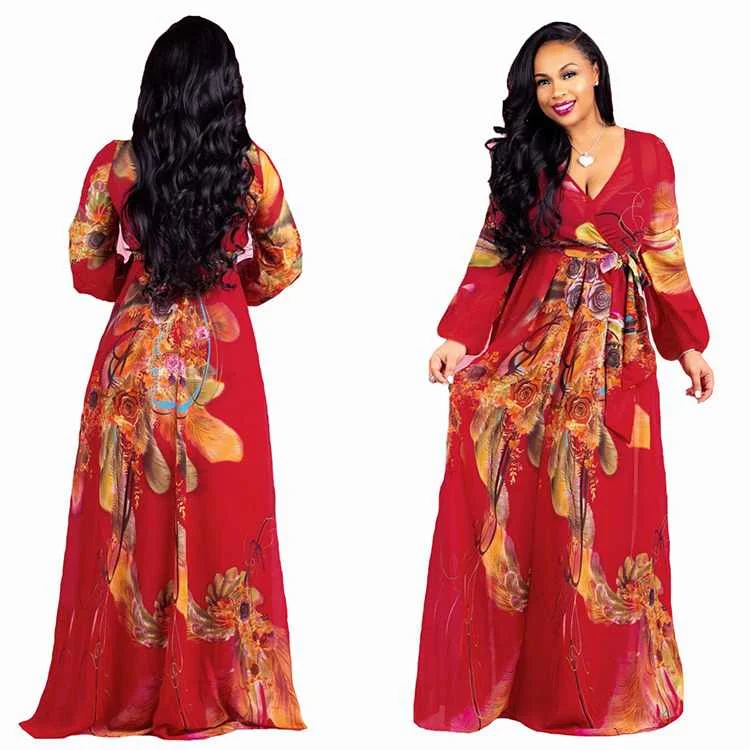 

Factory direct Wholesale Bohemia Dress Designs Nigerian African Women Casual 5XL Dresses Fashion Maxi Style Clothing, 2 colors